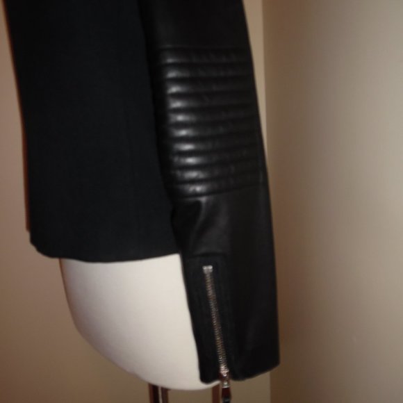 REBECCA TAYLOR Moto Biker Quilted Twill Casual Leather Zip Black Jacket 6 Medium - Picture 5 of 8